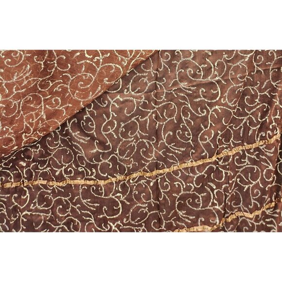 Elegant Brown Sheer Floral Scarf With Fringe Wrap Shawl Oversized 42"x82" - Picture 7 of 13